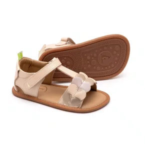 Sandalia Lovely Couro Metalic Salmon Candy Tip Toey Joey