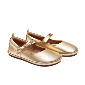 Sapatilha Couro Brigitte Metal Gold Brilho Tip Toey Joey