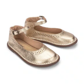 Sapatilha Teen Patinete Couro Dourado Dore Petit Cheval