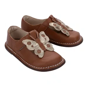 Sapato Colegial Borboleta Nut e Dourado Petit Cheval