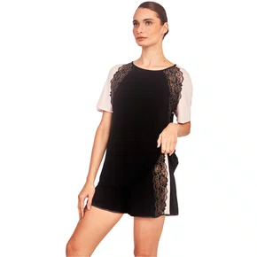 Short Doll Manga Curta Preto Renda Revedenfant