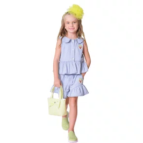 Short Jeans Fino Babado Patch Ursinho Pituchinhus