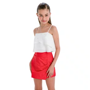 Short Saia Franzidos Vermelho Vanilla