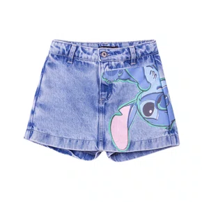 Short Saia Jeans Com Estampa Stitch Anime