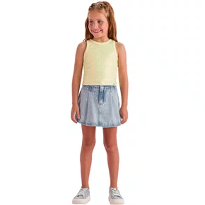 Short Saia Jeans Strass Plissado Petit Cherie