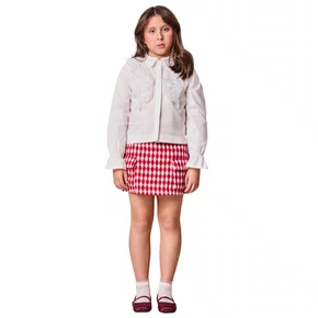 Short Saia Tweed Xadrez Vermelho e Off Anime