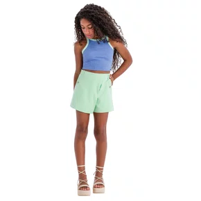 Short Saia Verde Agua Rodadinho Vanilla Cream