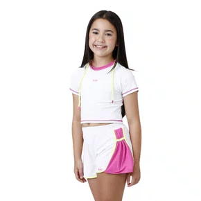 Short Sara Dry Badminton Branco e Pink Siri Sport