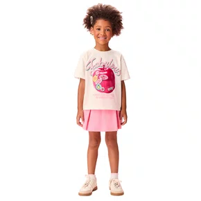 Shorts Saia Moletinho Pregas Rosa Lollipop Momi