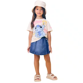 Shorts Saia Pregas Lateral Jeans Escuro Momi