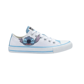 Tenis Cano Baixo Branco e Azul Stitch All Star
