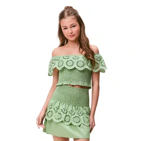 Top Babado Bordado Verde Cidreira Authoria