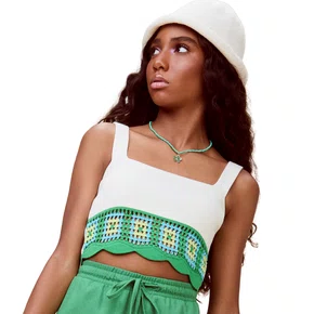 Top Cropped Tricot Barrado Off White Authoria