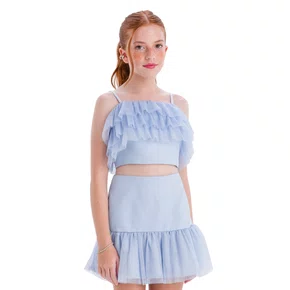 Top Cropped Tule Azul Bebe Vanilla