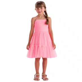 Vestido Alcinha Tule Rosa Neon Petit Cherie