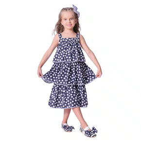 Vestido Algodão Babados Poas Marinho Pituchinhus