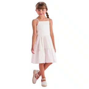 Vestido Algodão Branco Bordado Camadas Petit Cherie