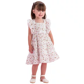 Vestido Algodão Flores e Morangos Branco Petit Cherie