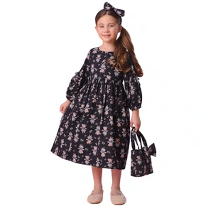 Vestido Algodão Ursinhos Laço Xadrez Pituchinhus