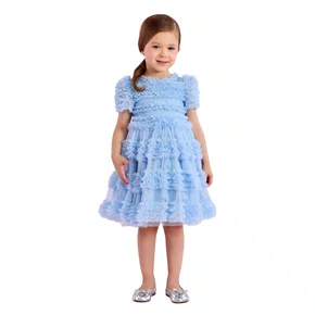 Vestido Azul Tule Brilhos Festa Petit Cherie