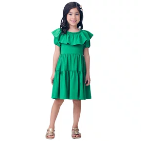 Vestido Babado Manga Balone Verde Momi