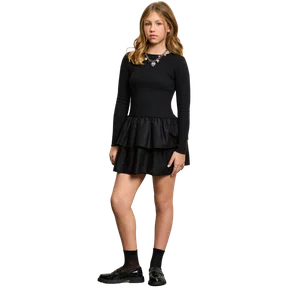 Vestido Babados Canelado Preto Authoria