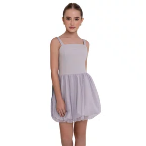 Vestido Balone Tule Brilhos Cinza Claro Vanilla