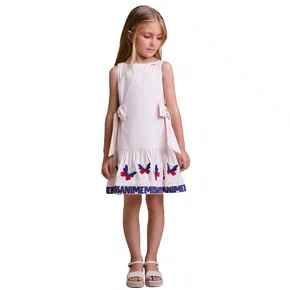 Vestido Bege Bordado Barrado Borboletas Anime