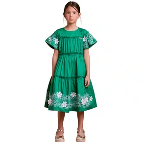Vestido Bordado Flores Verde Anime
