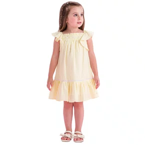 Vestido Cambraia Bordado Amarelo Manteiga Petit Cherie