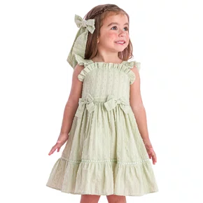 Vestido Cambraia Verde Lacinho Petit Cherie