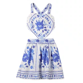 Vestido Canteiro Florido Branco E Azul Farm Futura