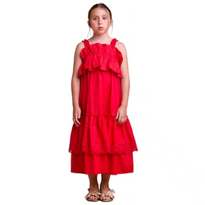 Vestido Com Babados Vermelho Preppy Anime