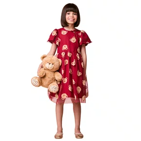 Vestido de Tule Ursinhos Bordo Momi