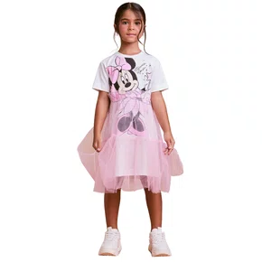 Vestido Disney Minnie Fada Rosa Fluido Anime