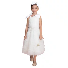 Vestido Especial Festa Frufru Laço Off White Pituchinhus