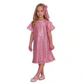 Vestido Festa Paete Rosa Florzinhas Pituchinhus