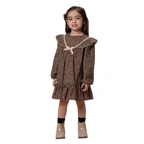 Vestido Florzinhas Café e Rendinhas Off Petit Cherie