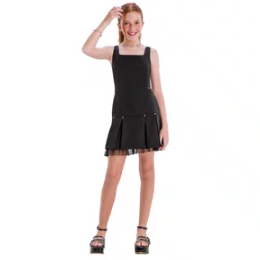 Vestido Forro Tule Preto Pontos Strass Vanilla