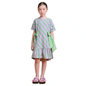 Vestido Listras Verde Lilas Laço Anime