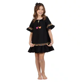 Vestido Maria Algodão Preto Aplicacões Siri Kids