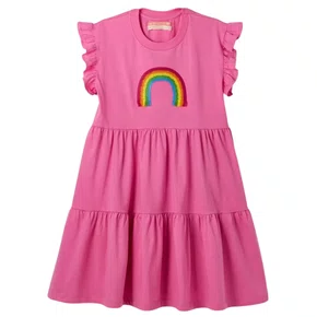 Vestido Marias Rosa Bordado Arco Iris Fabula