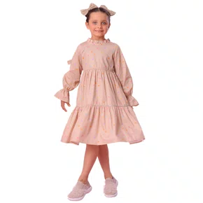 Vestido Midi Algodão Babadinho Floral Bege Pituchinhus