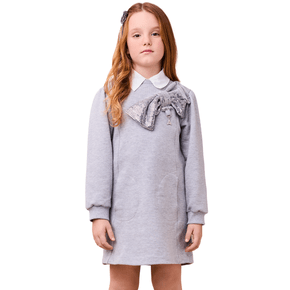 Vestido Moletom Mescla Laço Paete Prata Anime