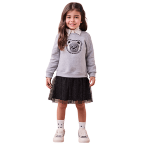 Vestido Moletom Tutu Mescla Urso Momi