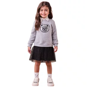 Vestido Moletom Tutu Mescla Urso Momi
