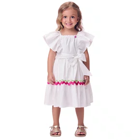 Vestido Tricoline Cerejinhas Off White Momi