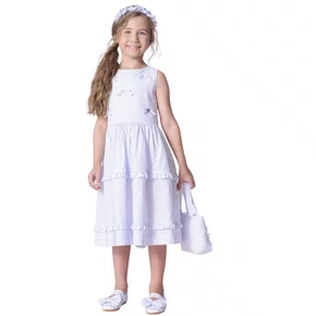 Vestido Tricoline Listrado Azul Claro Pituchinhus