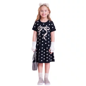 Vestido Tricot Poá Maxi Laço Preto Pituchinhus