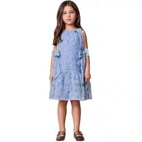 Vestido Tule Azul Bordado Azul Celeste Anime